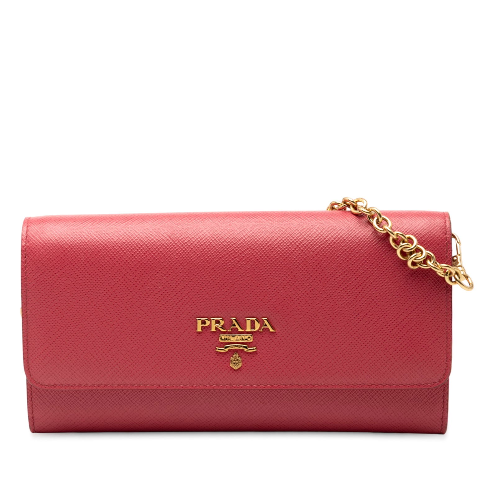 Pink Prada Saffiano Leather Chain Wallet with Gold Tone Strap (1 of 8)
