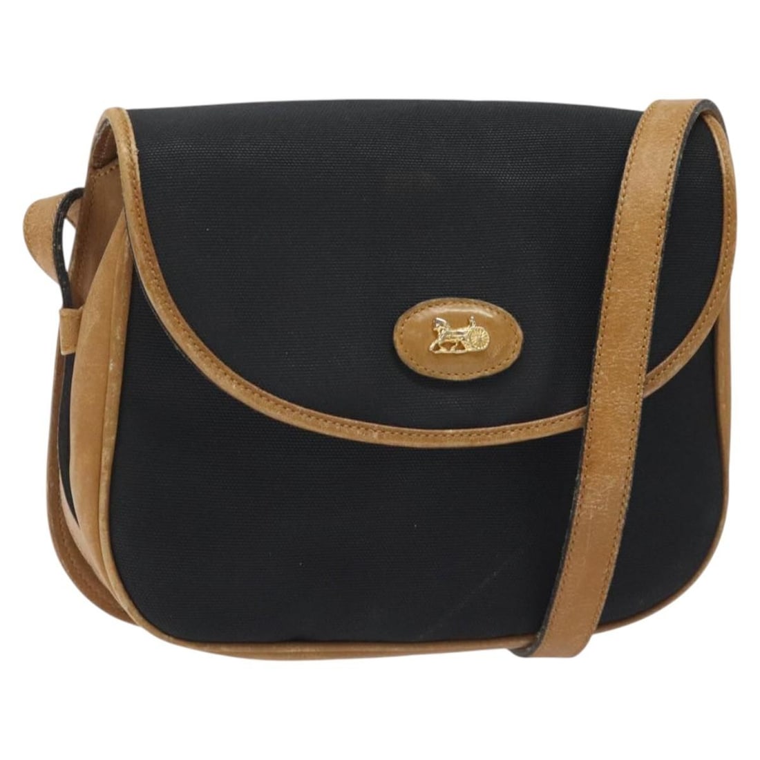 Vintage Triomphe Shoulder Purse in Black by Celine: Vintage Triomphe Shoulder Purse in Black by Celine This Celine Vintage Triomphe shoulder bag features a classic black design with visible signs of use. The exterior shows some loss of shape, rubbing,