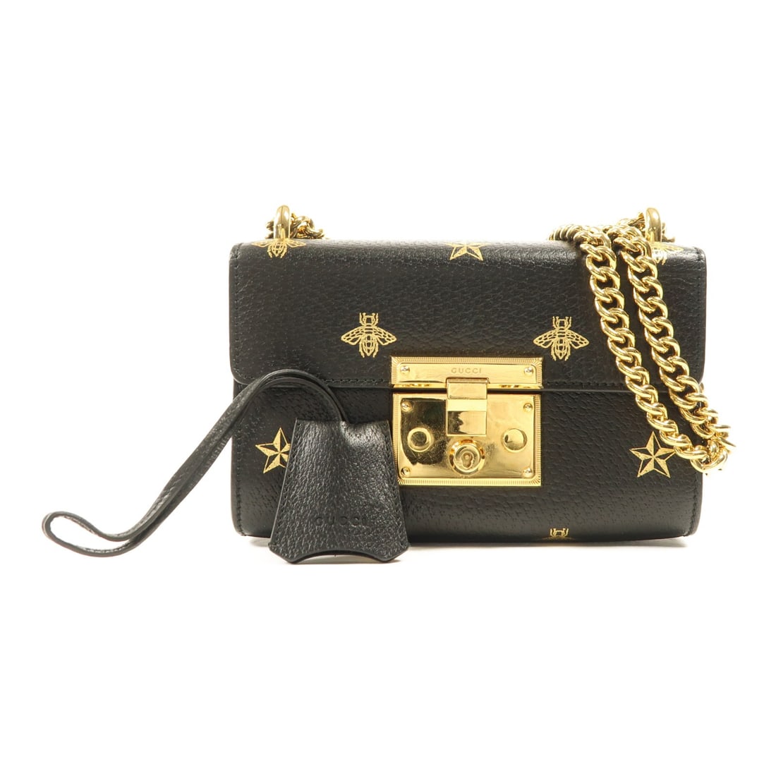 GUCCI GG Chain Shoulder Bag Black Leather Gold Hardware: GUCCI GG Chain Shoulder Bag Black Leather Gold Hardware This GUCCI GG GHW Chain Shoulder Bag features a luxurious black leather exterior complemented by gold-tone hardware. Designed for both style and