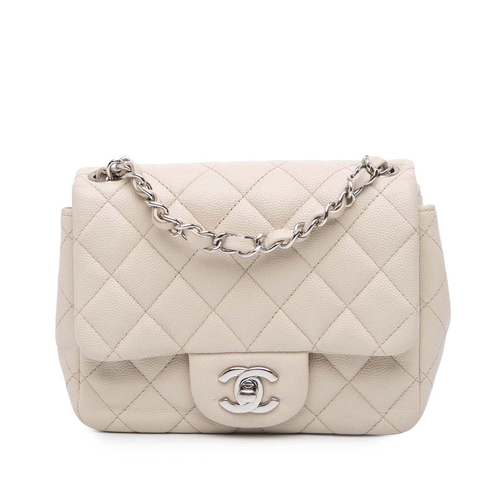 Chanel Mini Square Classic Caviar Flap Bag White Leather (1 of 12)