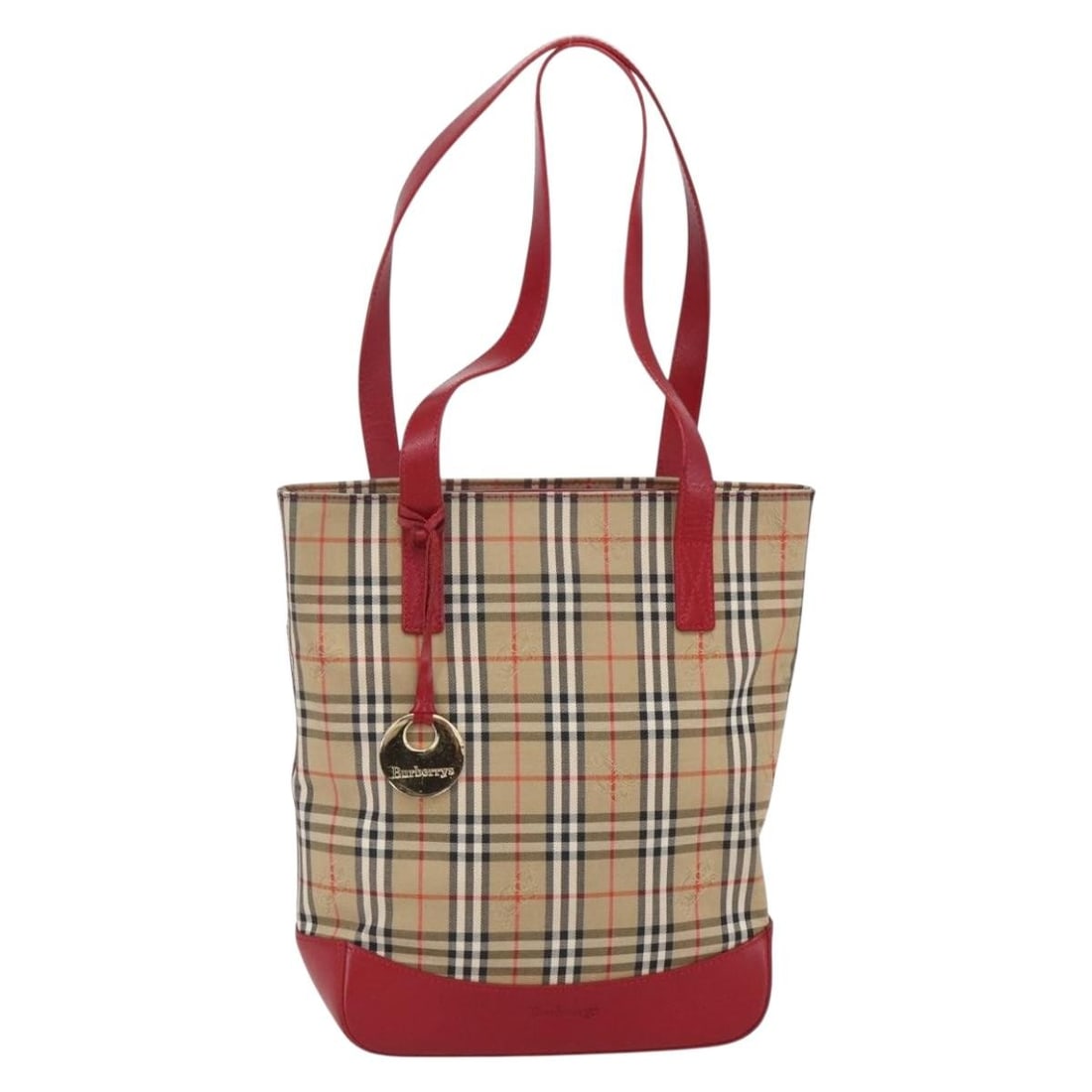 Burberry Tote Bag in Beige Nova Check Pattern: Burberry Tote Bag in Beige Nova Check Pattern This pre-owned Burberry Nova Check tote bag features the iconic beige check pattern. It is designed for female use and remains in good condition, showing