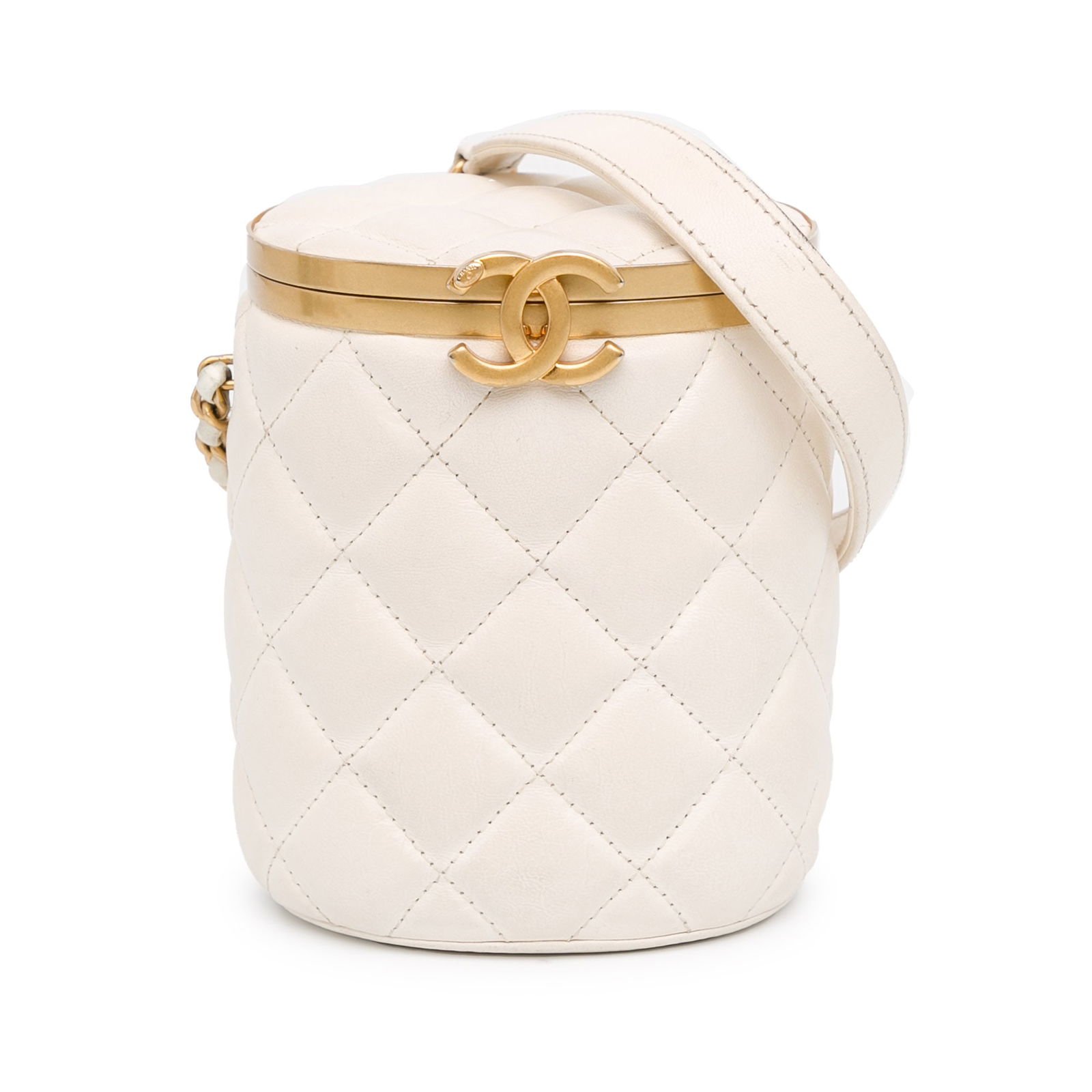 Chanel Small Quilted Lambskin Crown Box Bag White Leather Crossbody: Chanel Small Quilted Lambskin Crown Box Bag White Leather Crossbody Elevate your accessory collection with the Chanel Small Quilted Lambskin Crown Box Bag. This chic crossbody bag is crafted from luxu