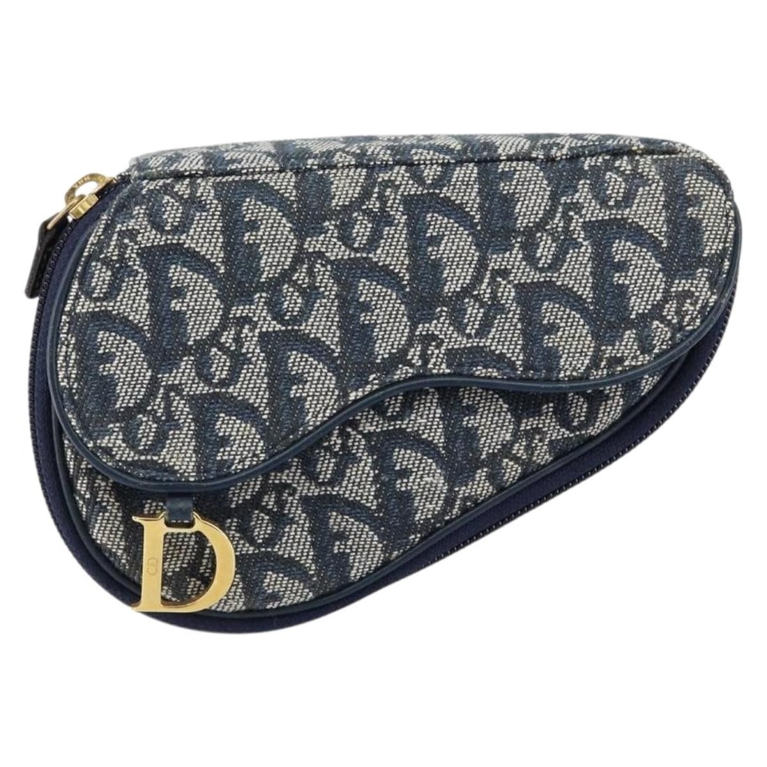 Navy Trotter Canvas Saddle Coin Purse by Christian Dior: Navy Trotter Canvas Saddle Coin Purse by Christian Dior This Christian Dior vintage saddle coin purse features the iconic Trotter canvas in navy. The pouch includes metal fittings and is designed for