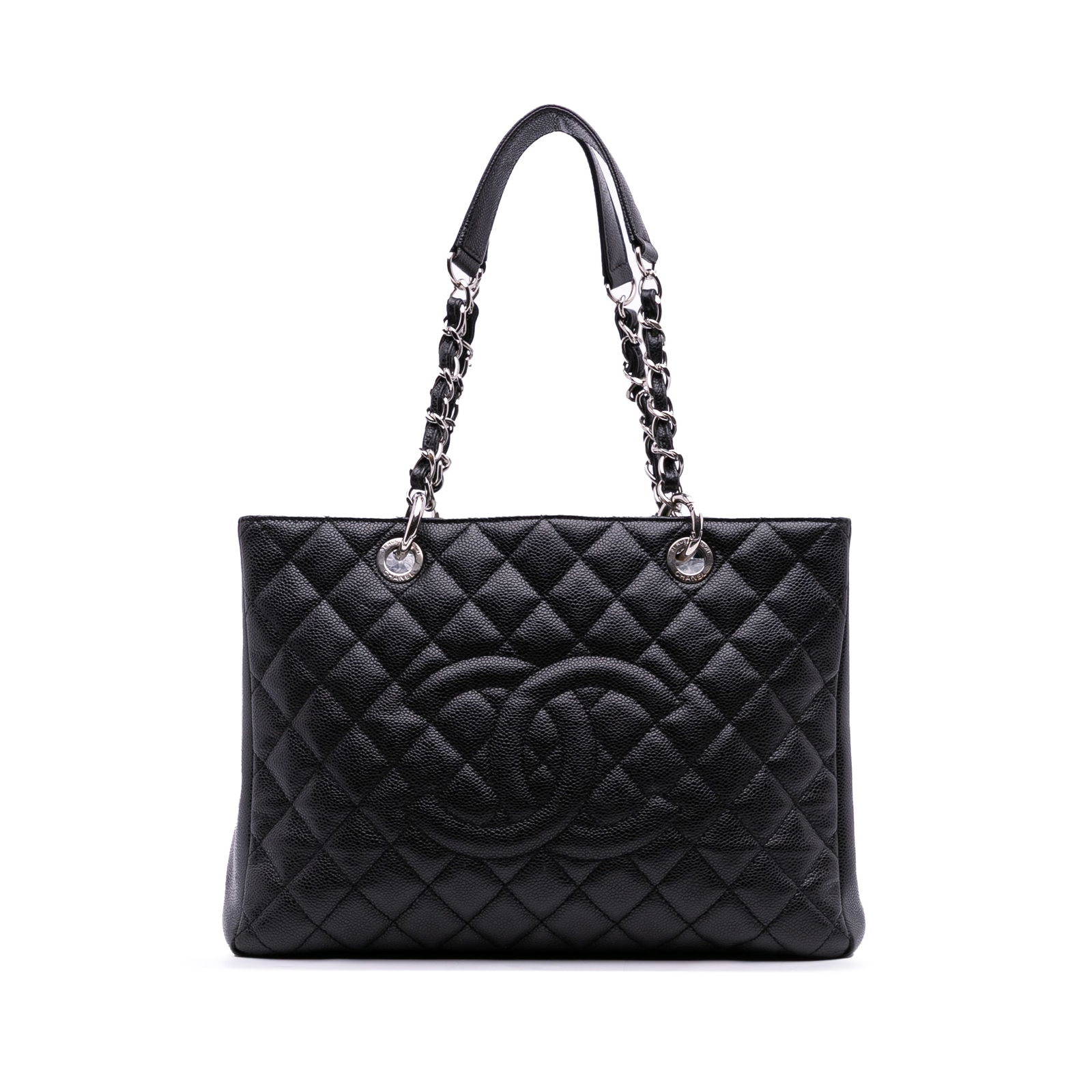 Chanel Caviar Grand Shopping Tote Black Leather Italy: Chanel Caviar Grand Shopping Tote Black Leather Italy This Chanel Grand Shopping Tote is a luxurious addition to any wardrobe, crafted from high-quality quilted Caviar leather in sleek black. It featu