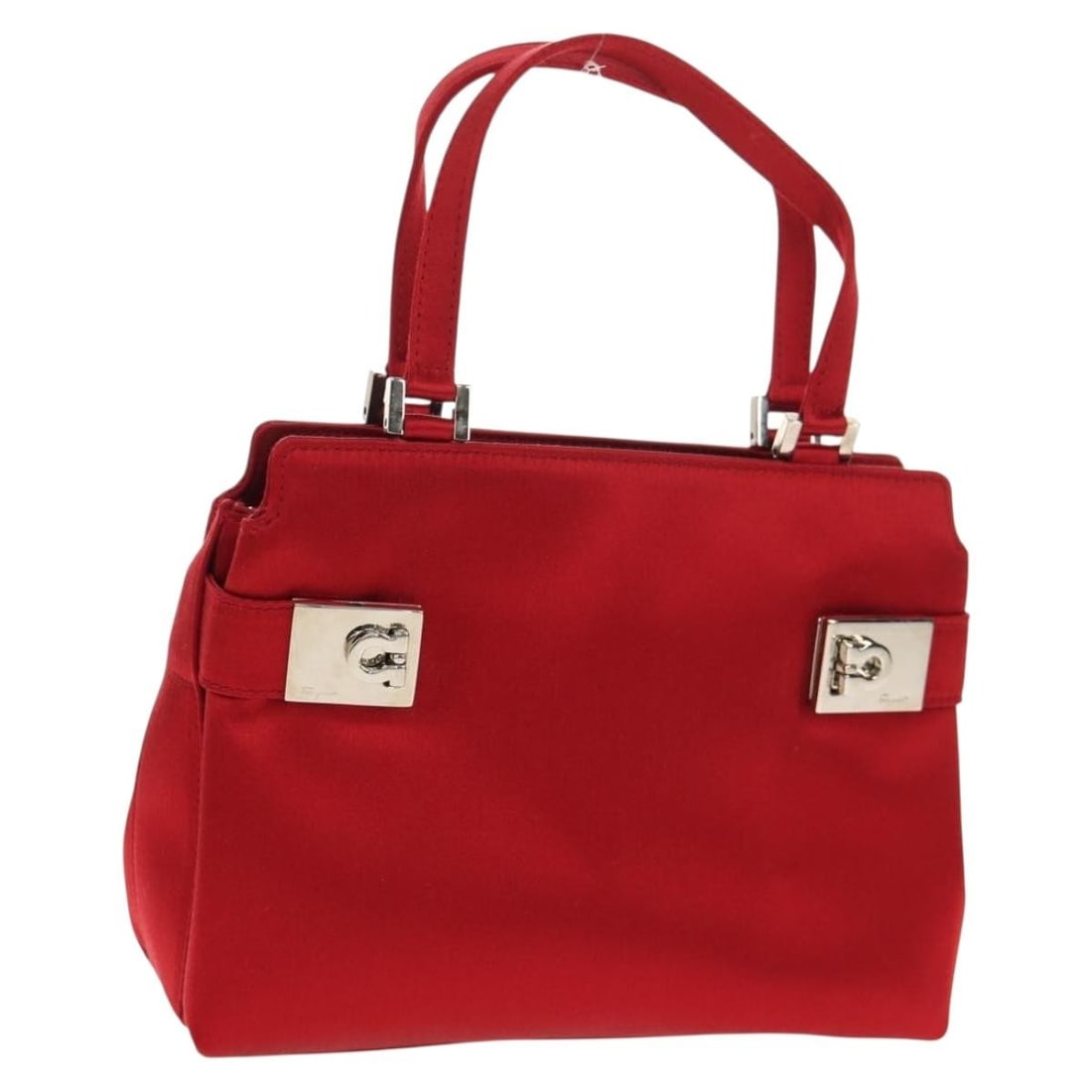 Salvatore Ferragamo Gancini Red Satin Hand Bag Authentic: Salvatore Ferragamo Gancini Red Satin Hand Bag Authentic This elegant Salvatore Ferragamo Gancini Hand Bag is crafted from luxurious satin, featuring a striking red and silver color combination. With