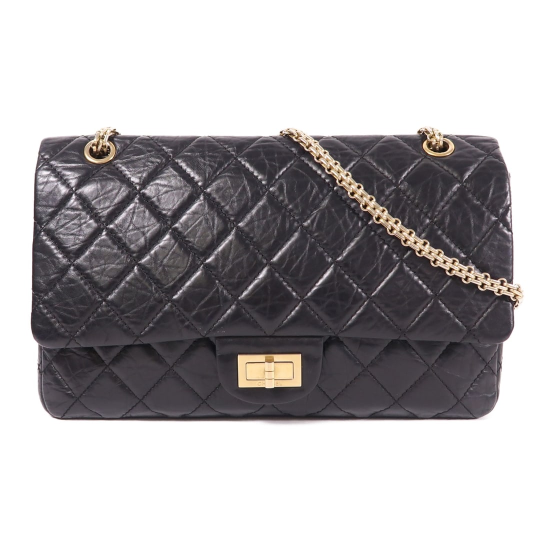CHANEL 2.55 Black Calfskin Leather Shoulder Bag GHW (1 of 14)