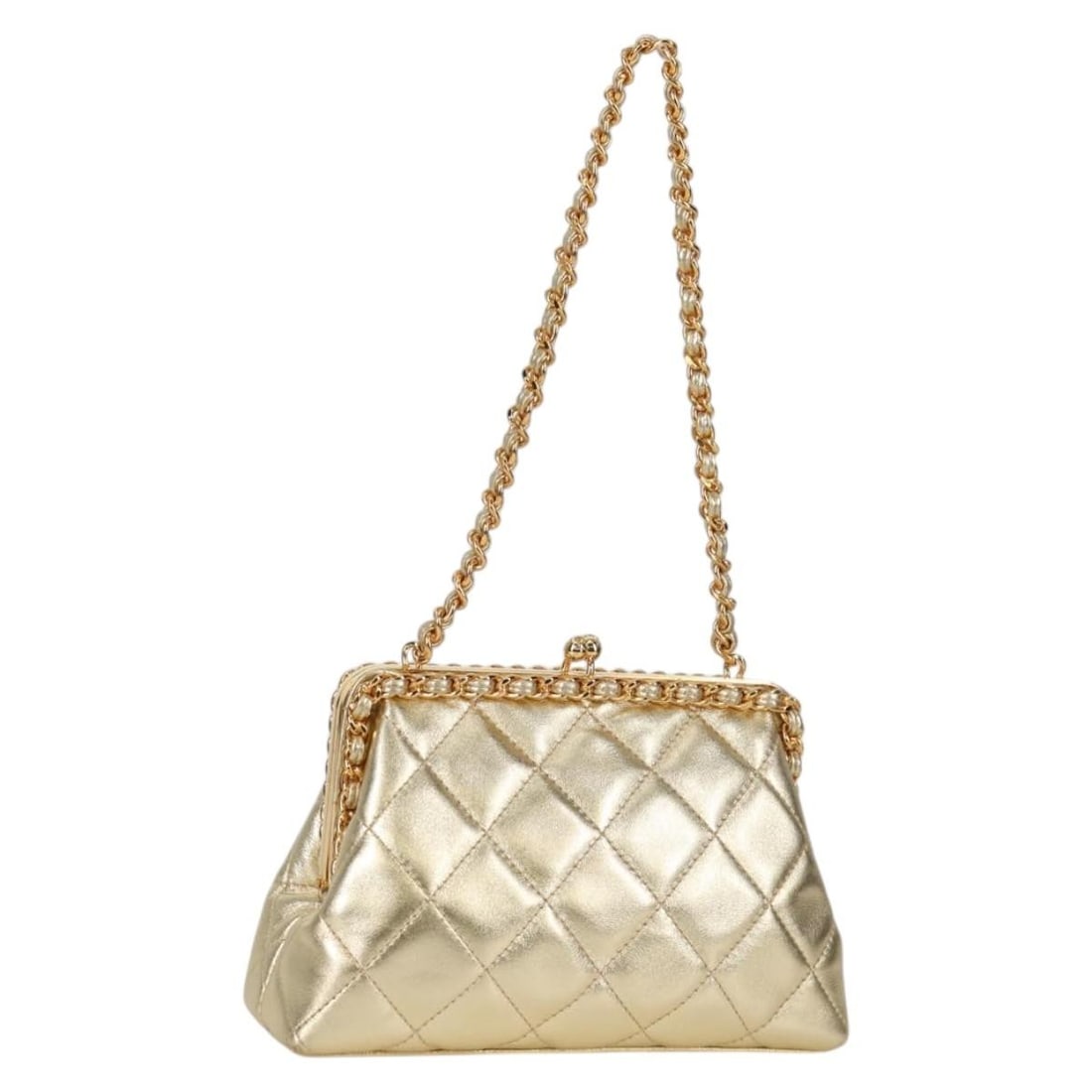 CHANEL Gold Leather Matelasse Chain Shoulder Bag Auth 134853M (1 of 18)