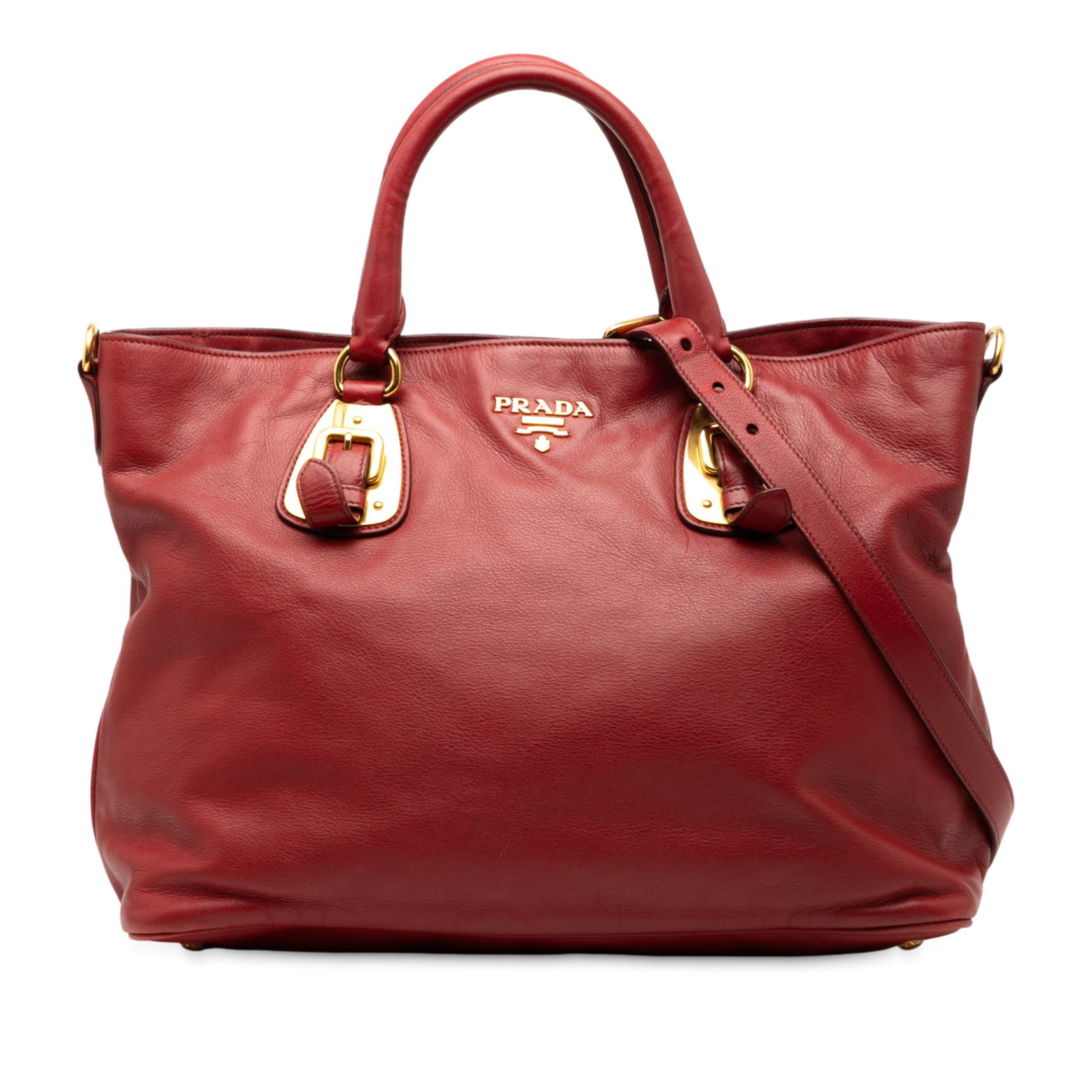 Prada Soft Calfskin Open Convertible Tote Bag Red Leather: Prada Soft Calfskin Open Convertible Tote Bag Red Leather The Prada Soft Calfskin Open Convertible Shopping Tote is an elegant satchel crafted from premium leather. This versatile bag features rolled
