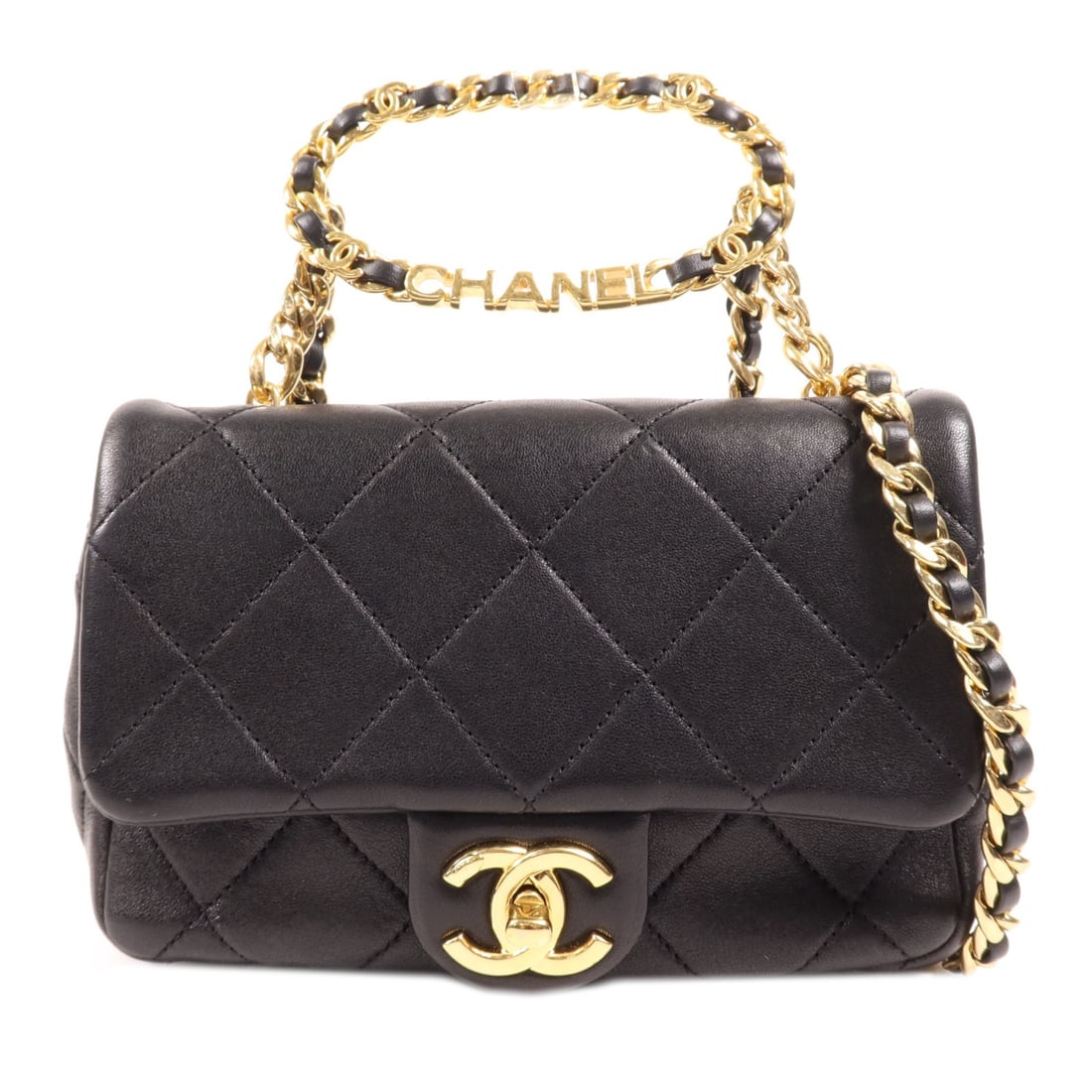 CHANEL 2 Way Shoulder Bag Lambskin Leather Black GHW (1 of 18)
