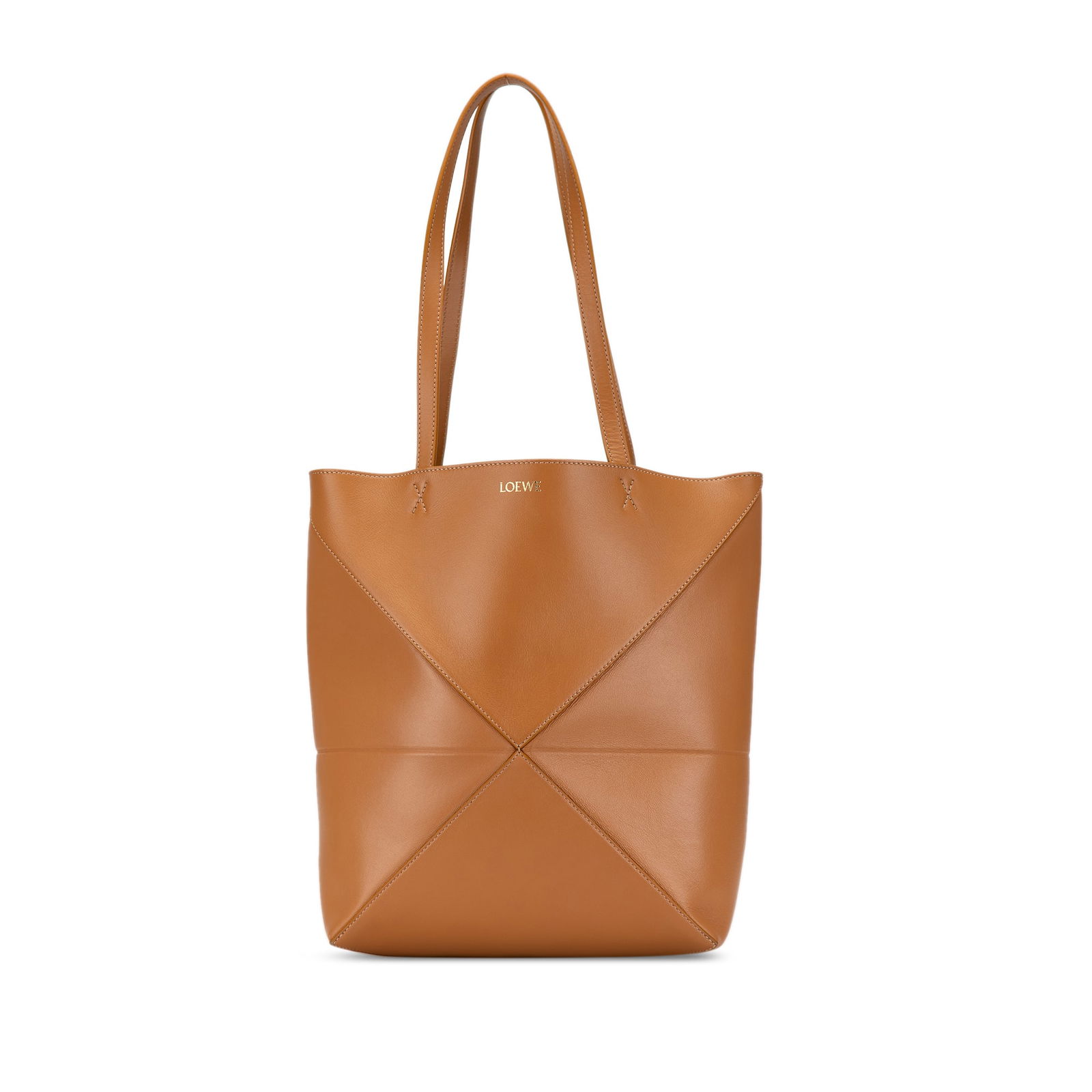 LOEWE Medium Shiny Calfskin Puzzle Fold Tote Brown Leather Bag (1 of 8)