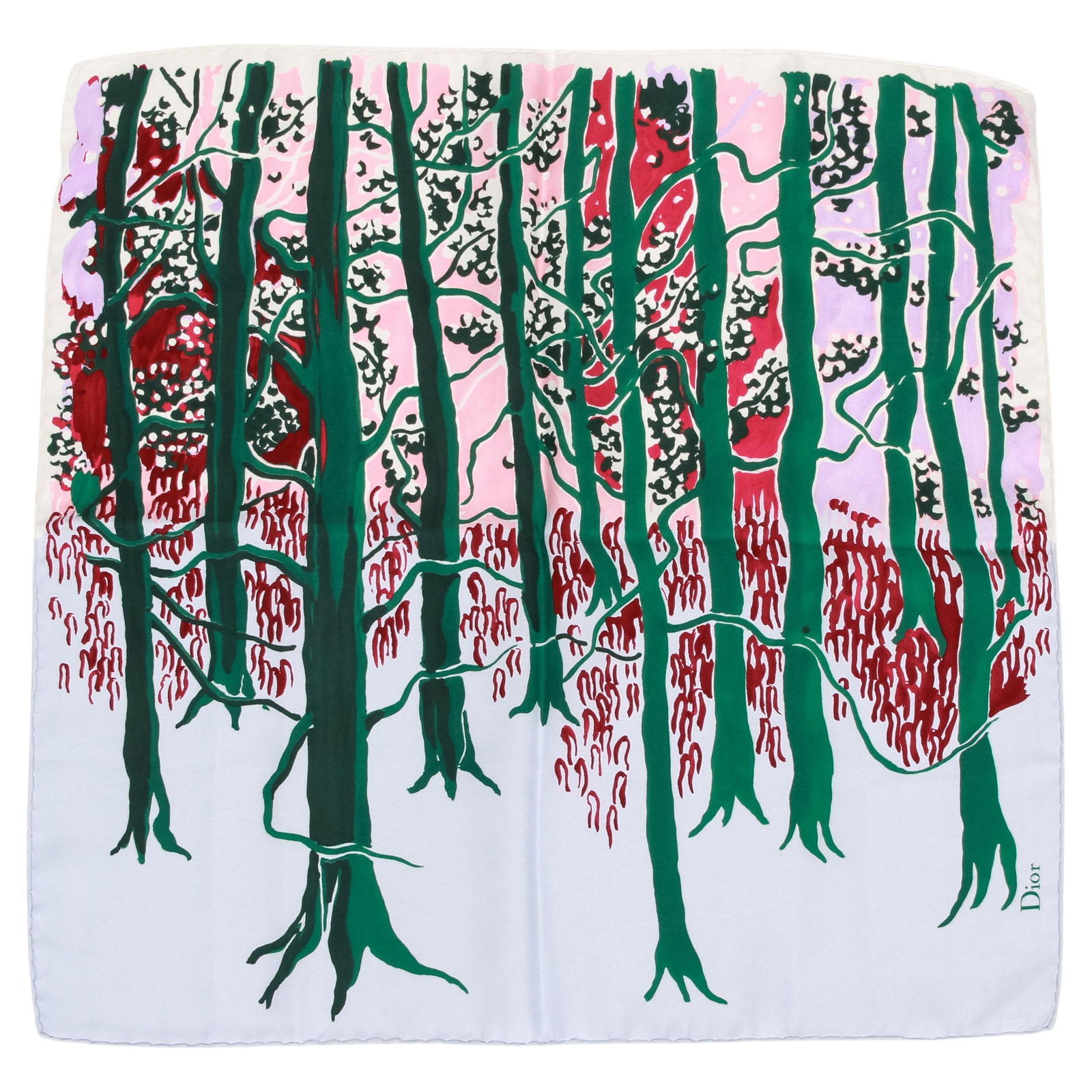 Christian Dior 21 Silk Scarf with Forest Print Made in Italy: Christian Dior 21 Silk Scarf with Forest Print Made in Italy Elevate your accessory collection with this exquisite Christian Dior Forest Print Silk Scarf. Crafted from 100% silk, this luxurious scarf