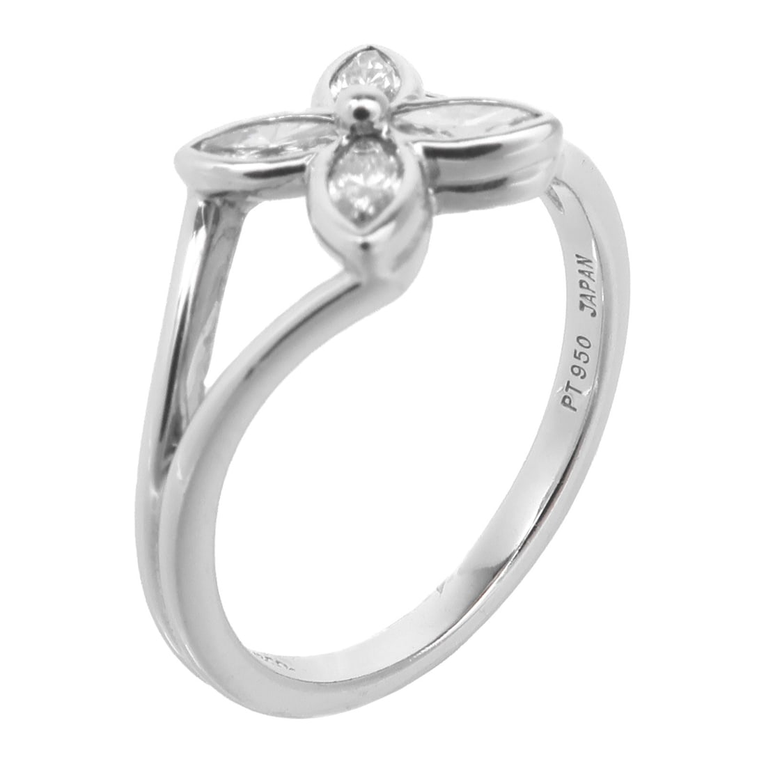 TIFFANY&CO 1997 Floral Ring in PT950 Platinum Size 4.25: TIFFANY&CO 1997 Floral Ring in PT950 Platinum Size 4.25 This exquisite Tiffany & Co. floral ring from 1997 is crafted from premium Pt950 platinum, ensuring lasting quality and elegance. With a ring si