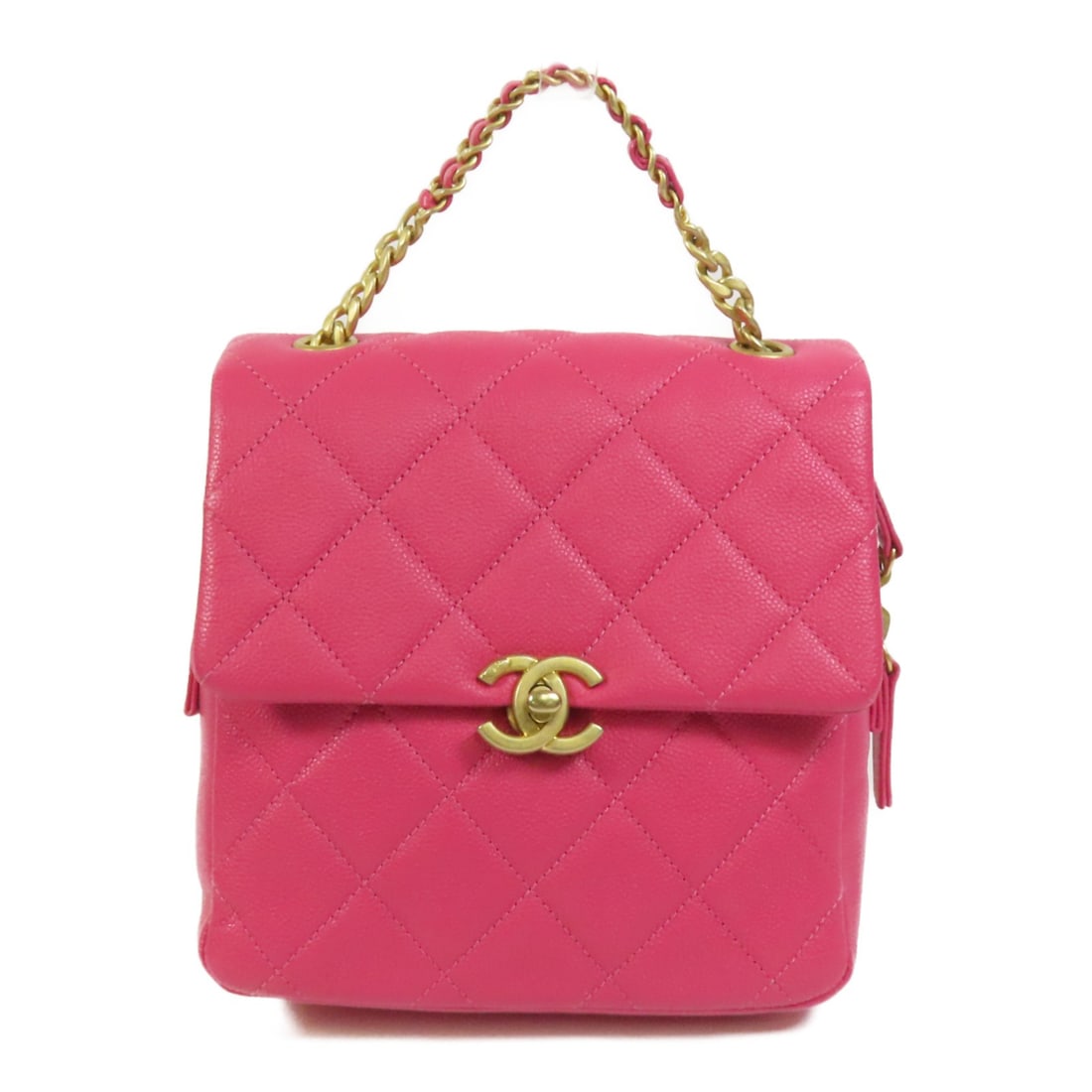 Pink Calfskin Chanel Melody Backpack with CC Logo and Gold Hardware: Pink Calfskin Chanel Melody Backpack with CC Logo and Gold Hardware This Chanel Melody backpack is crafted from pink calfskin leather and features the signature CC detail. The rucksack-style backpack