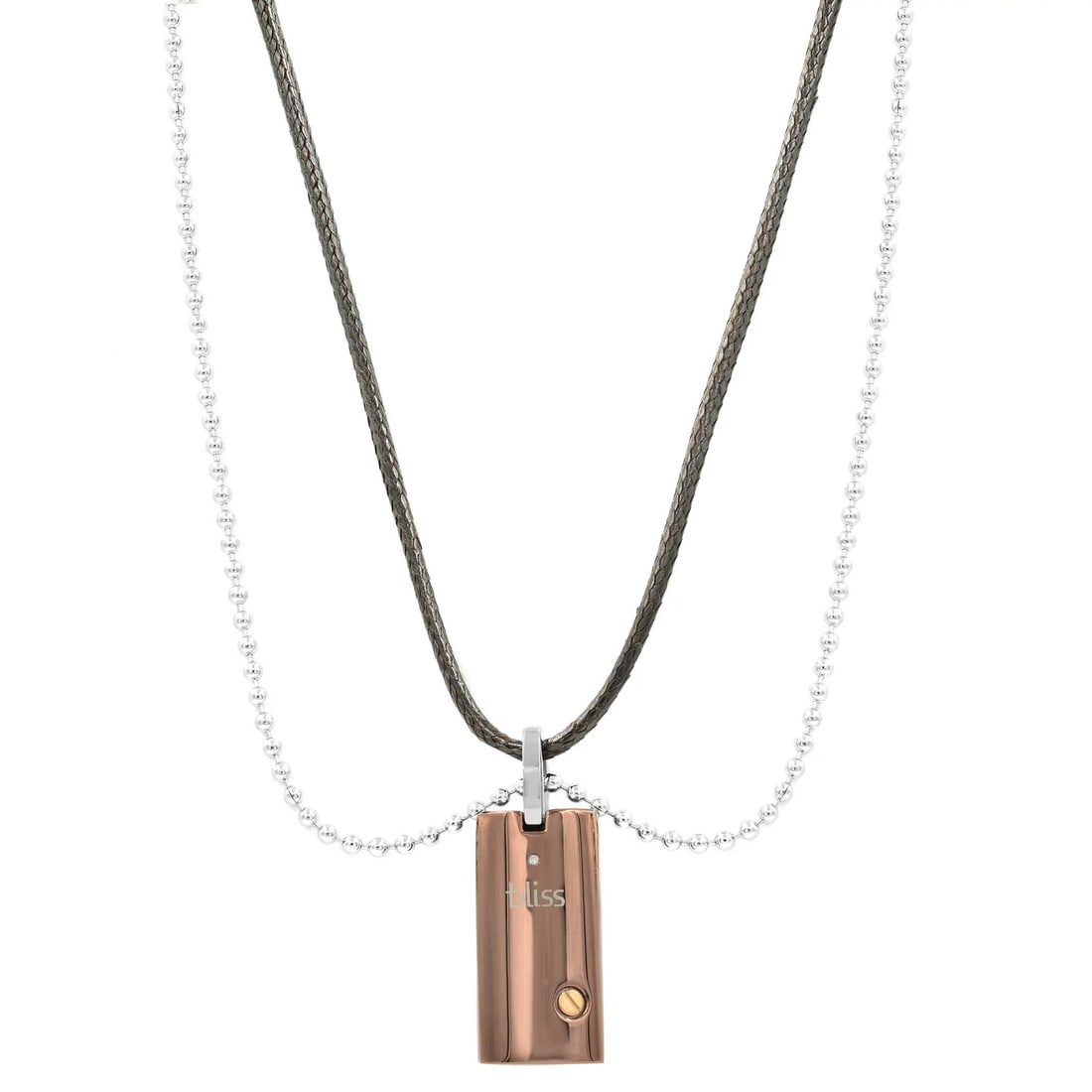 Bliss by Damiani Uomo Diamond Pendant Necklace Brown Stainless Steel 18K Gold: Bliss by Damiani Uomo Diamond Pendant Necklace Brown Stainless Steel 18K Gold Presenting the Bliss by Damiani Uomo Pendant Necklace, a stunning blend of style and sophistication. This exquisite piece