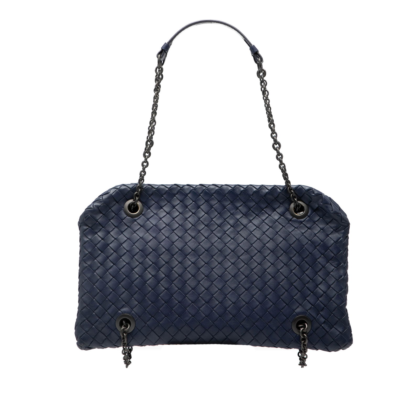 Blue Leather Woven Duo Shoulder Bag by Bottega Veneta (1 of 7)