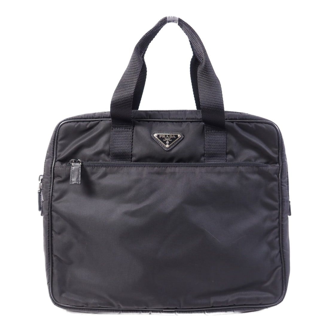 Prada Tessuto Black Nylon Convertible Briefcase with Silver Hardware VA0611: Prada Tessuto Black Nylon Convertible Briefcase with Silver Hardware VA0611 This PRADA Tessuto convertible business bag is crafted from durable black nylon and features silver-tone hardware. Designed