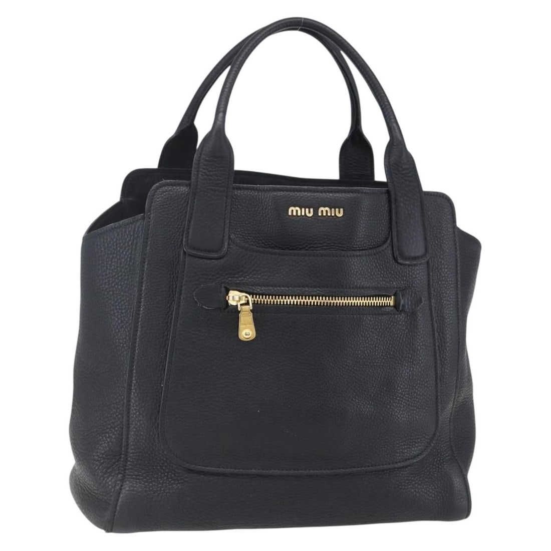 Miu Miu Black Gold Leather Hand Bag Italy Auth MR1548: Miu Miu Black Gold Leather Hand Bag Italy Auth MR1548 This exquisite Miu Miu hand bag is crafted from high-quality black leather, complemented by elegant gold accents. With dimensions of approximately