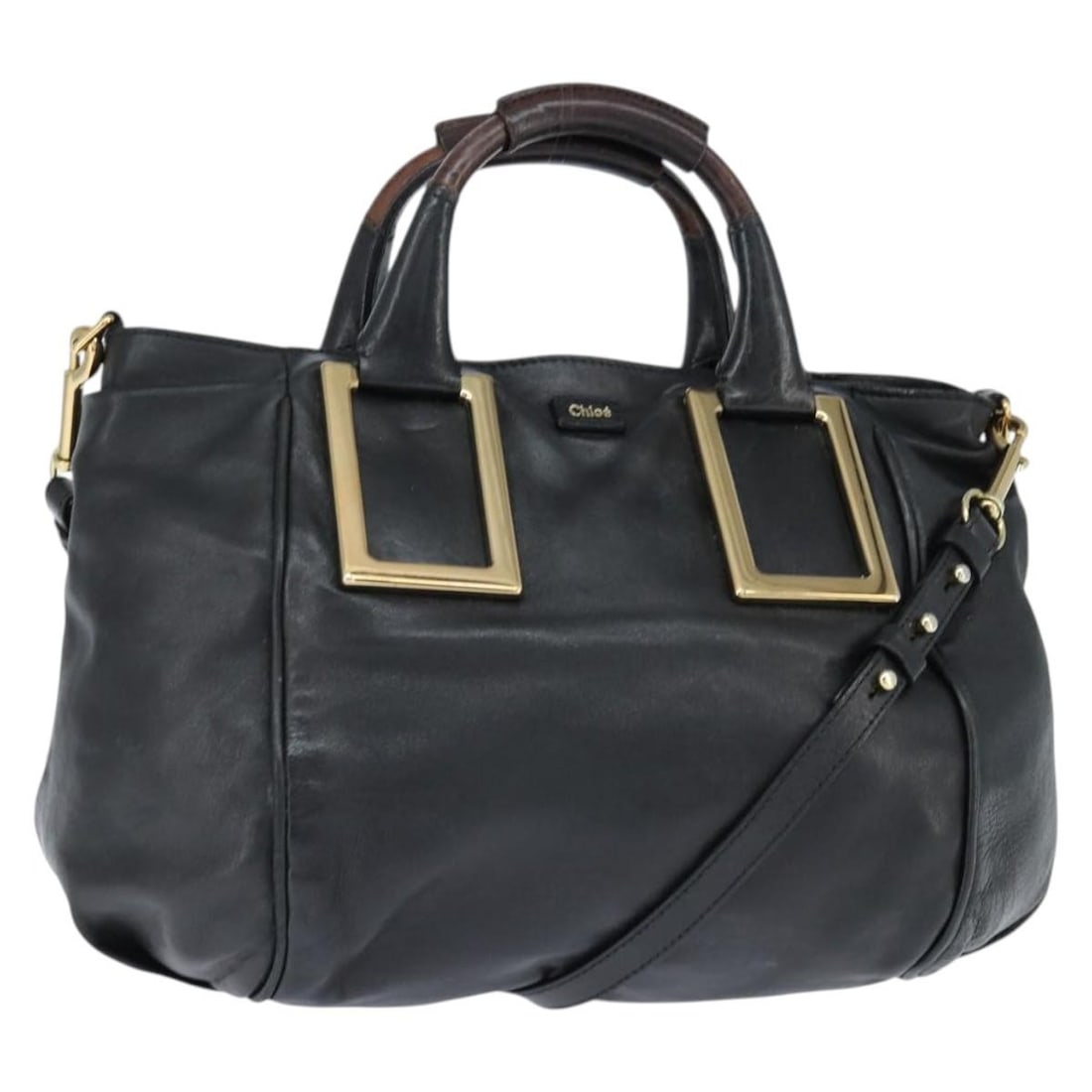 Pre-Owned Chloe Ethel Black Leather Tote Bag: Pre-Owned Chloe Ethel Black Leather Tote Bag This pre-owned Chloe Ethel tote bag is in good condition and designed for women. It shows typical signs of use, including some loss of shape, rubbing, stai