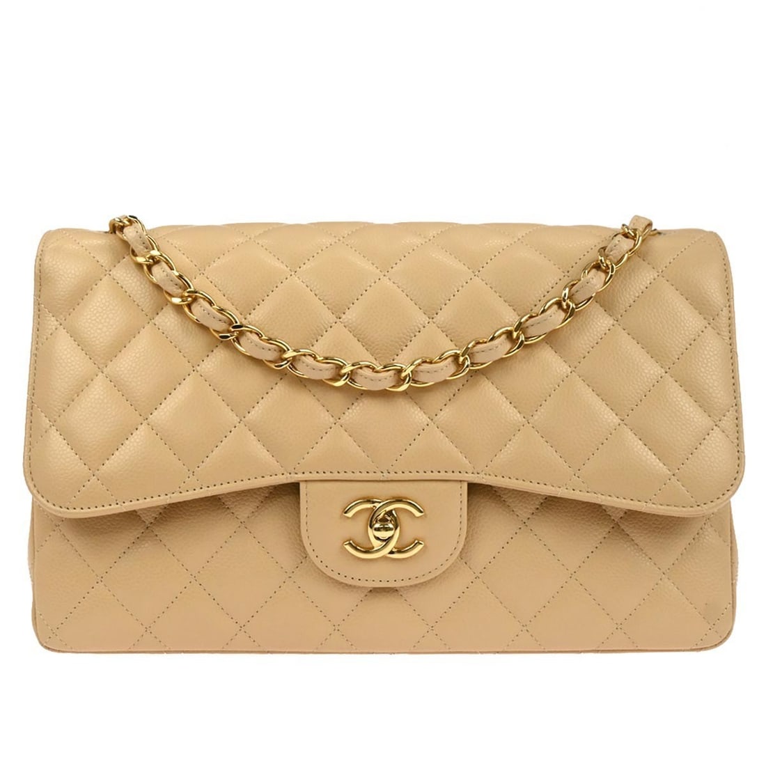 Beige Leather Chanel Classic Double Flap Medium Shoulder Bag (1 of 10)