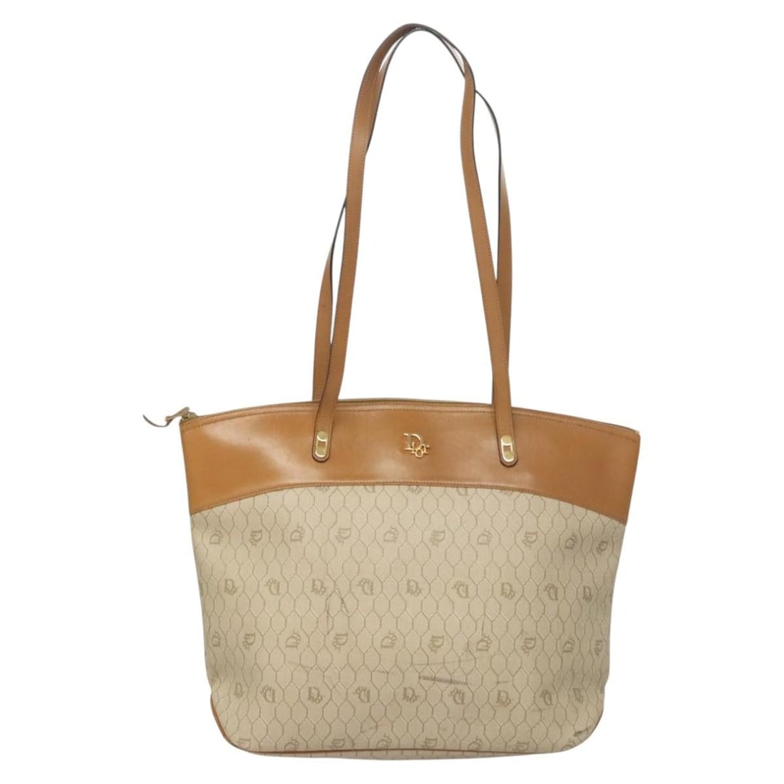 Dior Beige Honeycomb Pattern Vintage Tote Bag: Dior Beige Honeycomb Pattern Vintage Tote Bag This Christian Dior vintage Honeycomb tote bag features a beige exterior with signature honeycomb pattern. The bag shows signs of use including rubbing, m