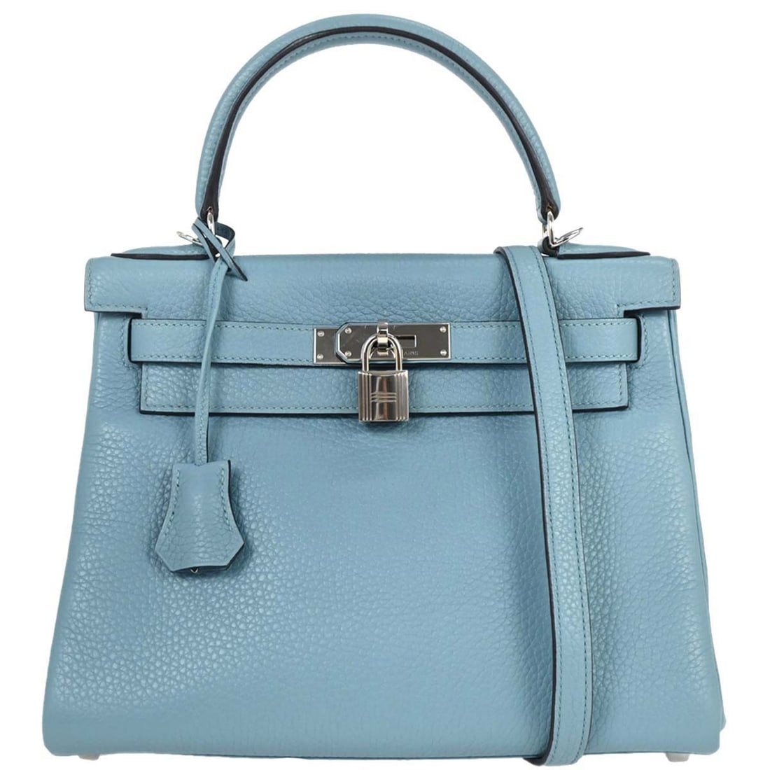 Hermes Kelly 28 Retour Blue Leather Handbag: Hermes Kelly 28 Retour Blue Leather Handbag This pre-owned Hermes Kelly 28 Retour handbag is designed for women and features a blue exterior. It is in very good condition with minor signs of use and a