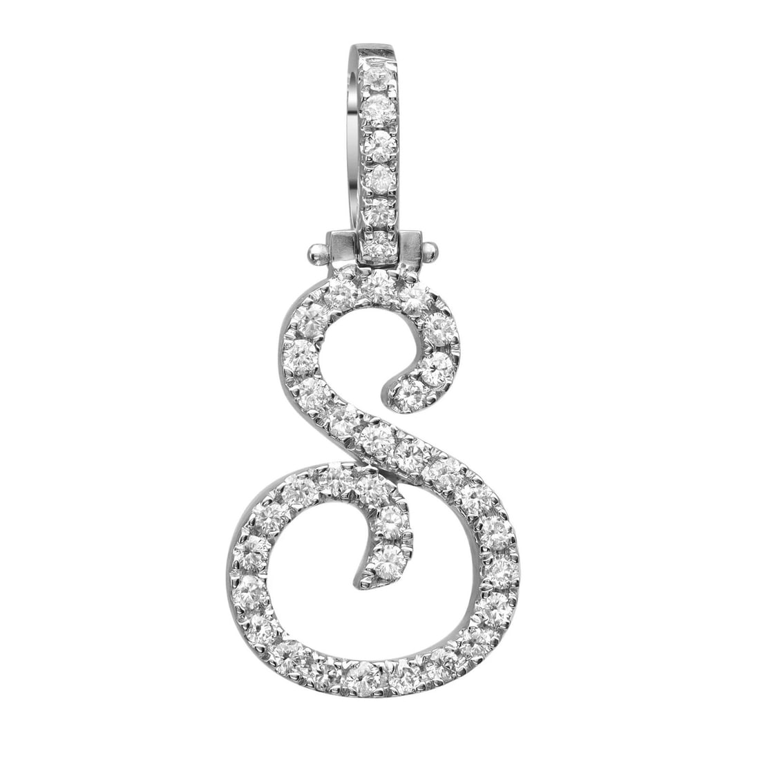 Rachel Koen 14K White Gold Round Cut Diamond Initial Pendant S 0.51ctw: Rachel Koen 14K White Gold Round Cut Diamond Initial Pendant S 0.51ctw Elevate your jewelry collection with this exquisite Round Cut Diamond "S" Calligraphy Initial Letter Pendant, crafted from lustro