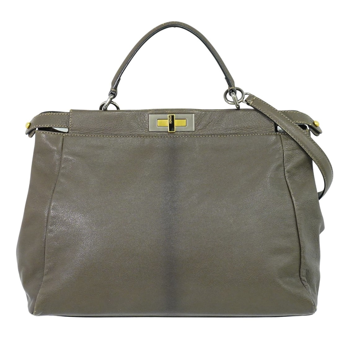Gray Fendi Peekaboo Handbag Large Size 40 x 31 x 15: Gray Fendi Peekaboo Handbag Large Size 40 x 31 x 15 This Fendi Peekaboo bag in gray is designed for women and offers both elegance and practicality. It is in general used condition with some rubbing a