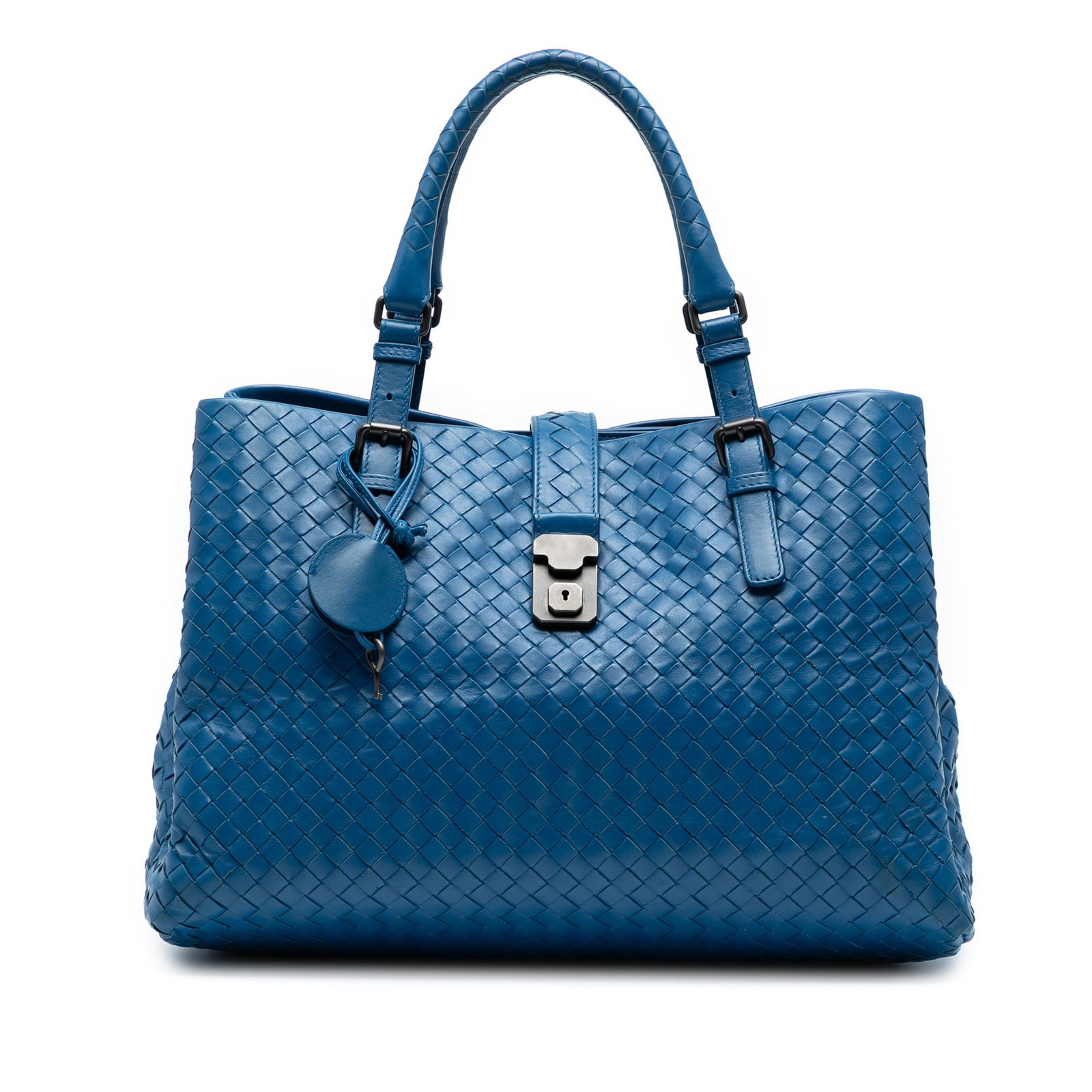 Bottega Veneta Medium Roma Tote Woven Nappa Leather Blue (1 of 7)