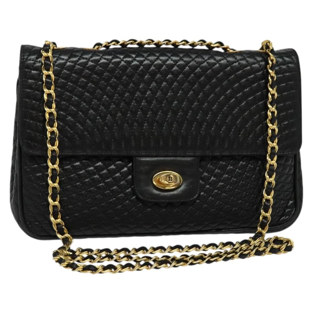 BALLY Black Gold Leather Chain Shoulder Bag Made in Italy (1 of 18)