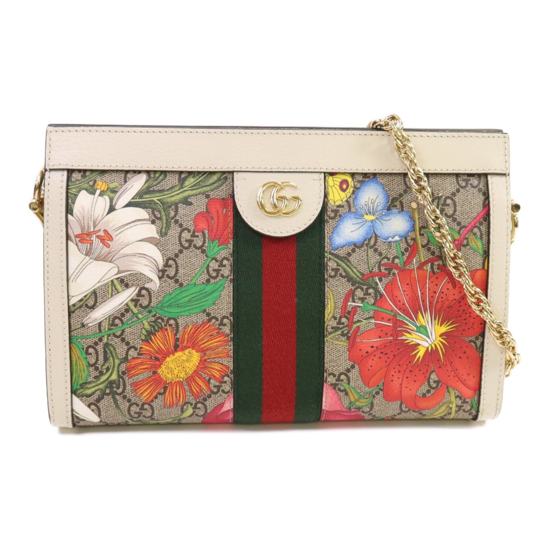 Gucci Ophidia GG Flora White Multicolor Coated Canvas Chain Shoulder Bag (1 of 14)