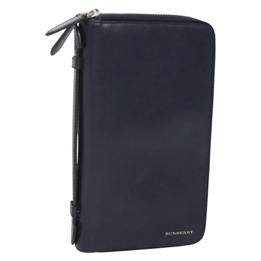 Navy Reeves Double Zip Wallet Organizer by Burberry: Navy Reeves Double Zip Wallet Organizer by Burberry This Burberry Reeves Double Zip Organizer Wallet in navy features a double zip closure and a well-organized interior. Designed for women, the wallet