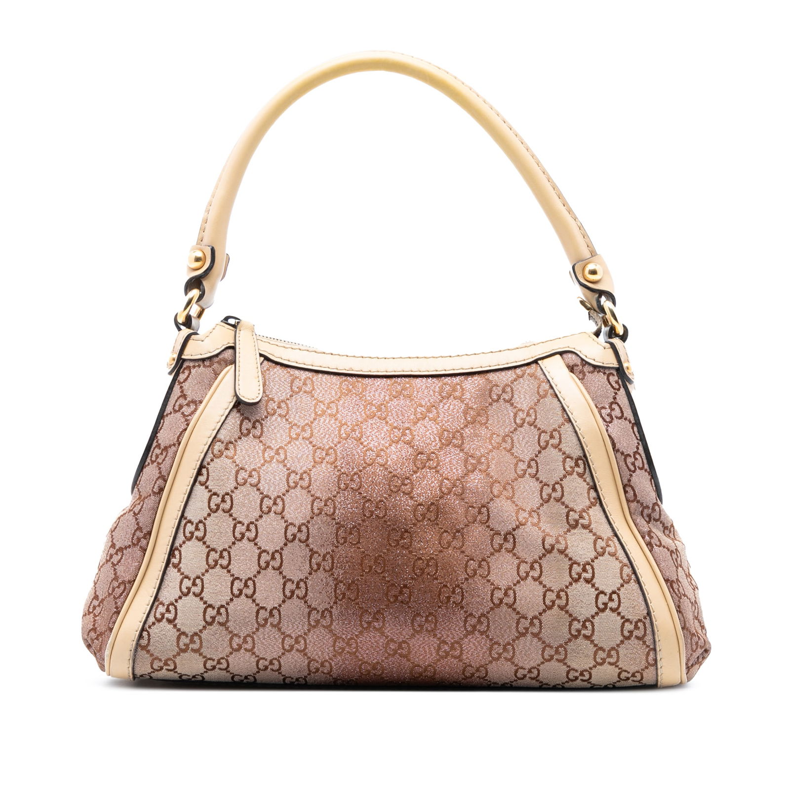 Gucci GG Lurex Scarlett Handbag Brown Fabric Italy: Gucci GG Lurex Scarlett Handbag Brown Fabric Italy The Gucci GG Lurex Scarlett Handbag showcases a stylish canvas body complemented by luxurious leather trim. It features a rolled leather handle for c