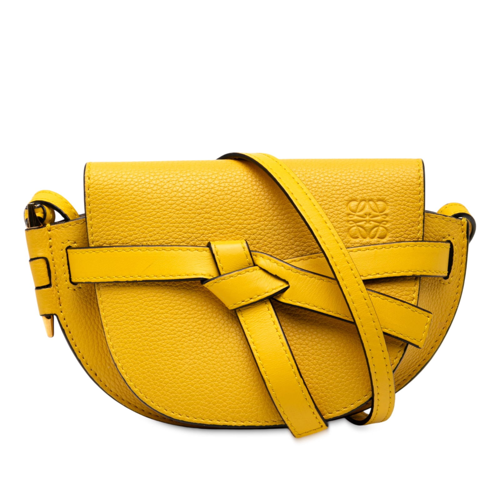LOEWE Yellow Mini Leather Gate Crossbody Bag Spain: LOEWE Yellow Mini Leather Gate Crossbody Bag Spain The LOEWE Mini Leather Gate Crossbody bag is an elegant and stylish accessory crafted from high-quality leather. This bag features a distinctive desi