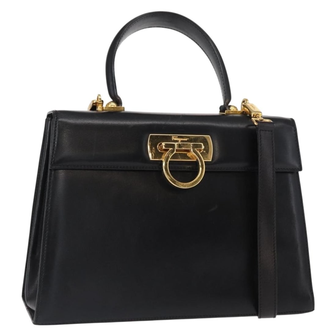 Gancini Black Convertible Top Handle Handbag by Salvatore Ferragamo (1 of 1)