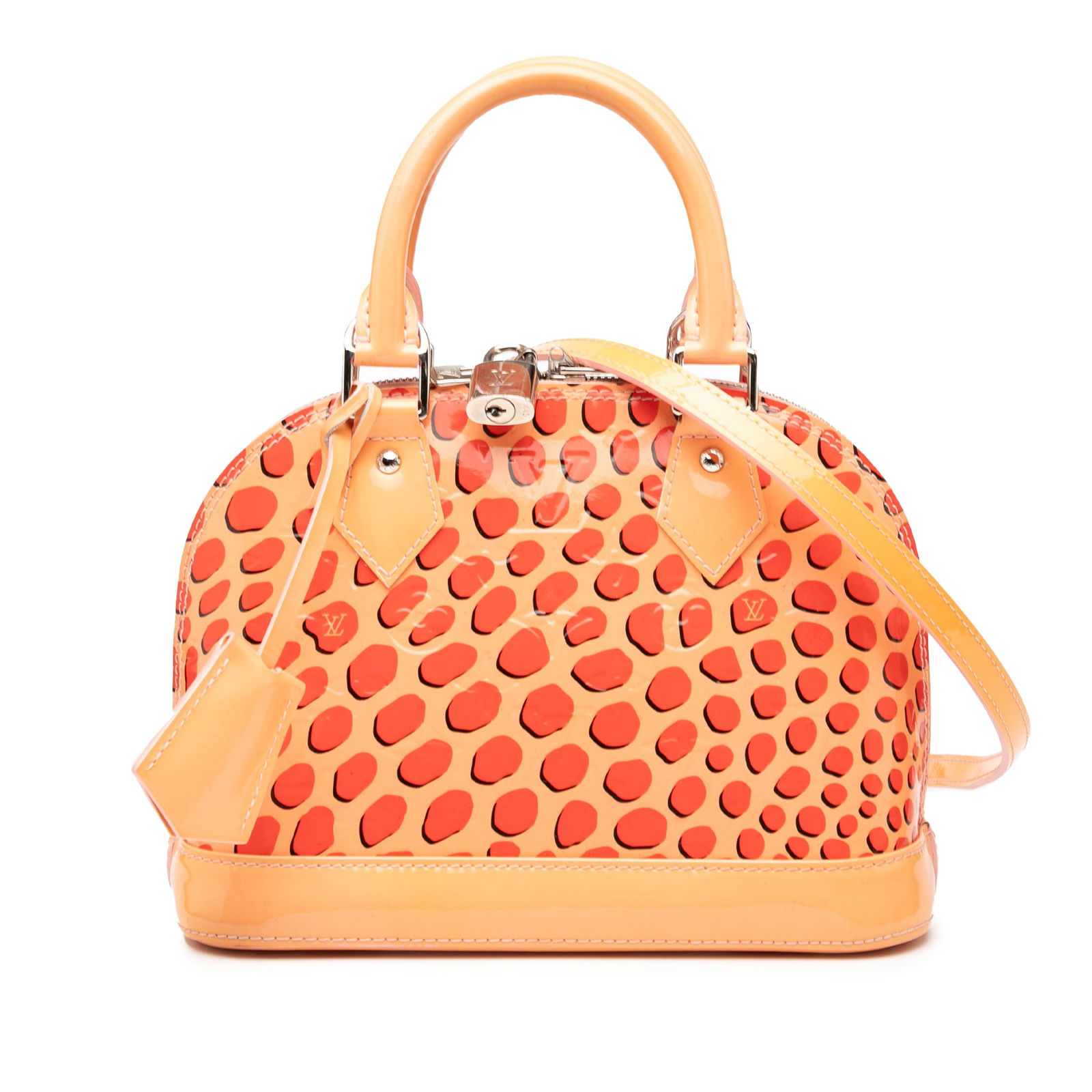 Louis Vuitton Monogram Vernis Jungle Dots Alma BB Bag Orange Leather: Louis Vuitton Monogram Vernis Jungle Dots Alma BB Bag Orange Leather This Louis Vuitton Monogram Vernis Jungle Dots Alma BB is a stylish and sophisticated handbag crafted from high-quality vernis leat