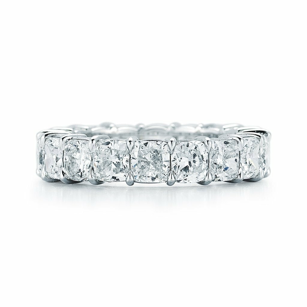 Rachel Koen Platinum Diamond Eternity Band 6.96 cttw IGI Certified: Rachel Koen Platinum Diamond Eternity Band 6.96 cttw IGI Certified This exquisite Platinum Cushion Cut Diamond Eternity Band features stunning cushion cut diamonds meticulously set in a luxurious plat