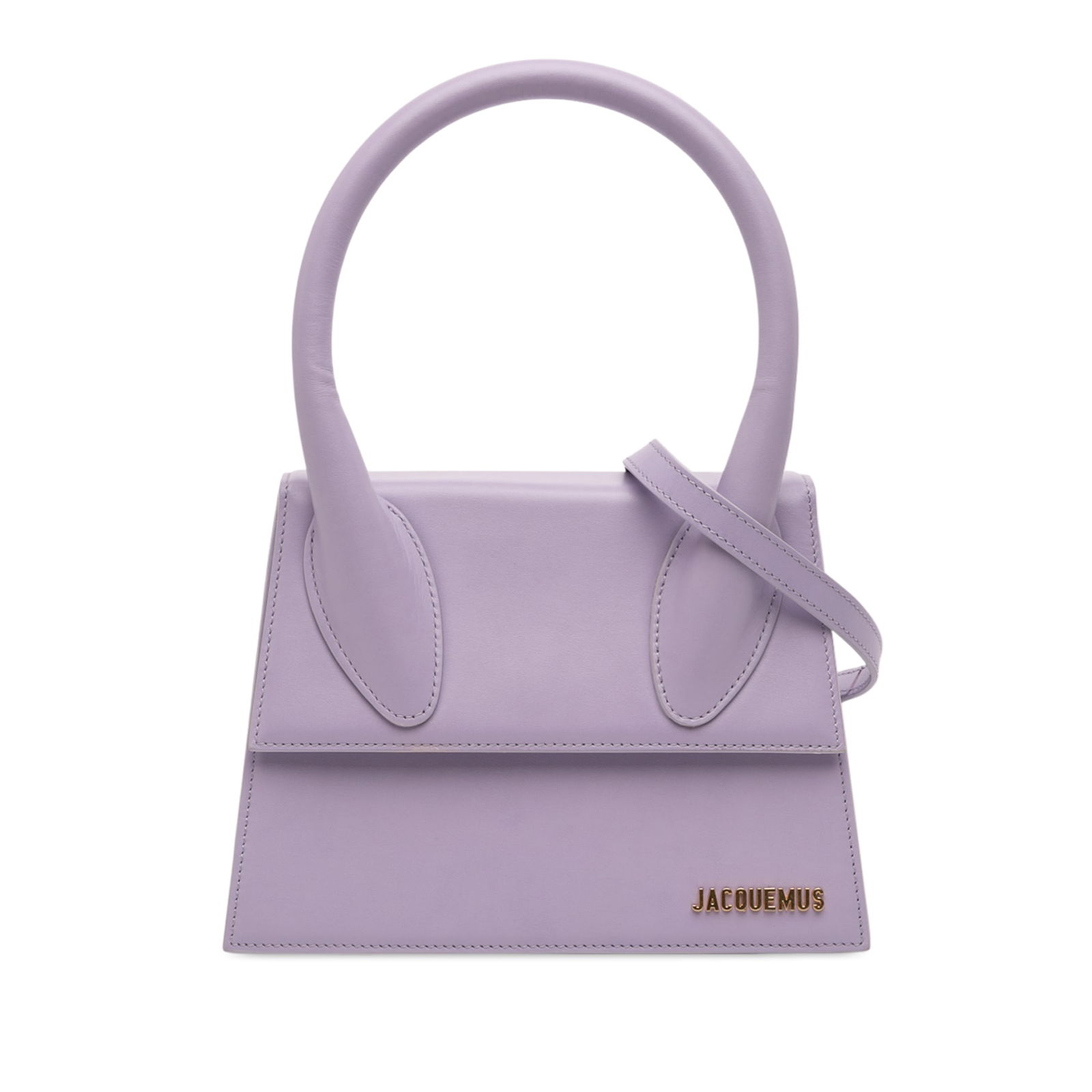Jacquemus Le Grand Chiquito Purple Leather Top Handle Shoulder Bag: Jacquemus Le Grand Chiquito Purple Leather Top Handle Shoulder Bag This Jacquemus Le Grand Chiquito bag features a smooth leather body in purple, complemented by a rolled handle and a detachable, adju