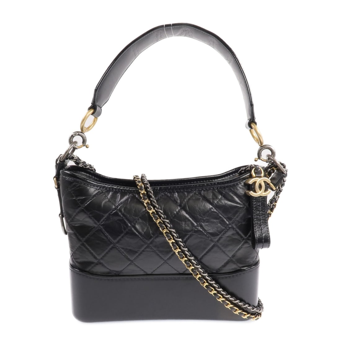 Black Calfskin Gabrielle Medium Shoulder Bag by Chanel: Black Calfskin Gabrielle Medium Shoulder Bag by Chanel This CHANEL CC Gabrielle Medium Chain Shoulder Bag is crafted from black calfskin leather and features a classic chain shoulder strap. Designed f