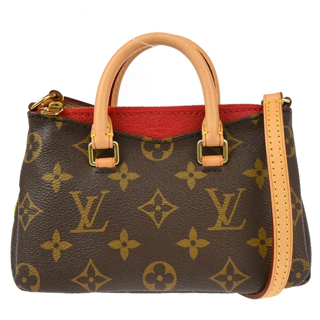 Louis Vuitton Pallas Tote Handbag in Brown and Red: Louis Vuitton Pallas Tote Handbag in Brown and Red Louis Vuitton Pallas Tote handbag in brown and red features a spacious design suitable for everyday use. The bag is crafted with quality materials an