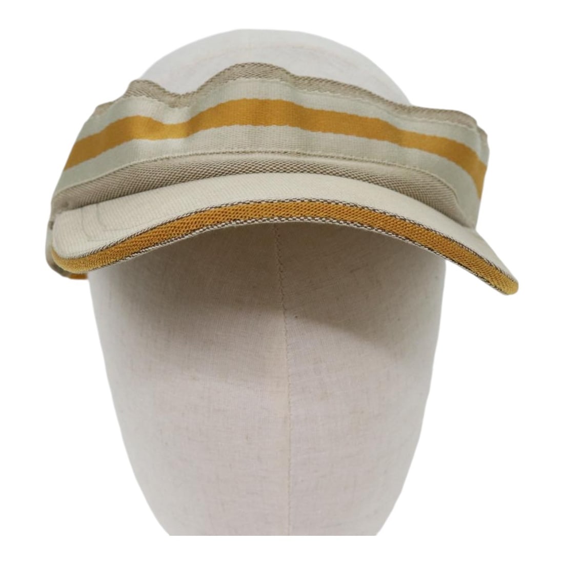 Beige Sun Visor Headwear by Gucci for Women: Beige Sun Visor Headwear by Gucci for Women This pre-owned Gucci sun visor is designed for women and serves as a stylish head accessory. It is in good condition with visible signs of use, including ru