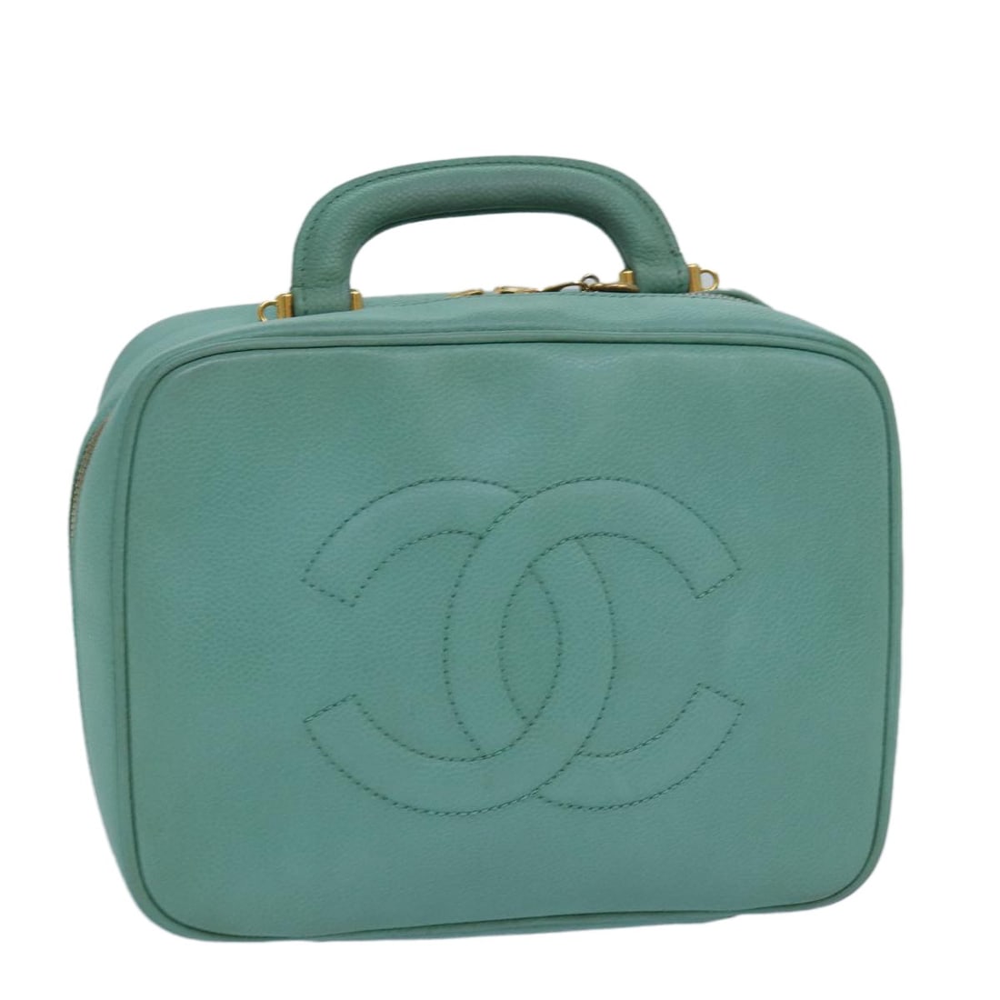 Green Chanel Timeless Vintage Vanity Bag with Zip Around Closure: Green Chanel Timeless Vintage Vanity Bag with Zip Around Closure This pre-owned Chanel Vintage Timeless Zip Around Vanity Case features a green exterior with minor signs of use, including slight rubbi