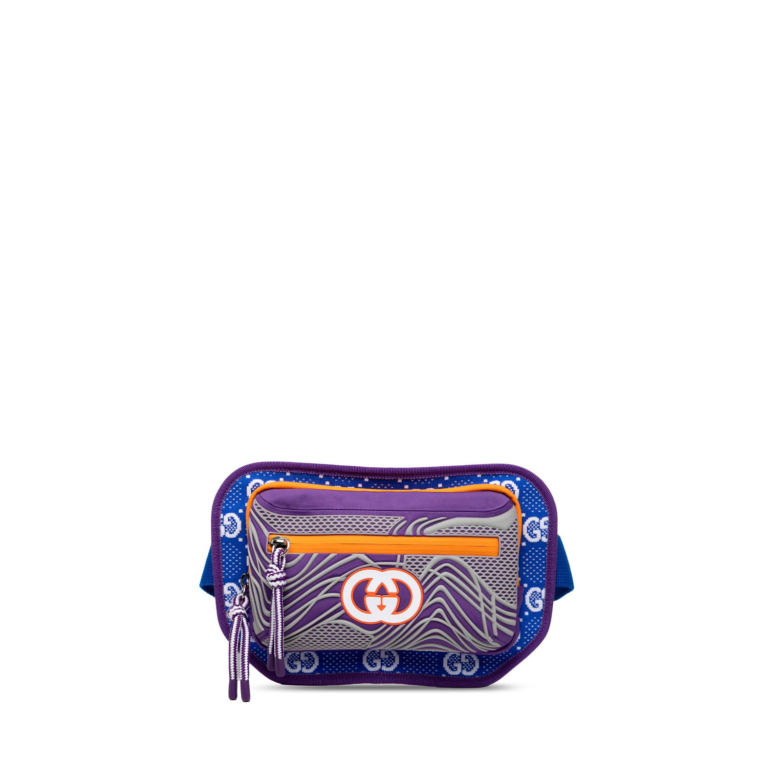 Gucci GG Nylon Rubber Blue Belt Bag with Adjustable Strap: Gucci GG Nylon Rubber Blue Belt Bag with Adjustable Strap This Gucci GG Nylon and Rubber Belt Bag showcases a stylish and functional design, perfect for on-the-go use. The bag is crafted from durable