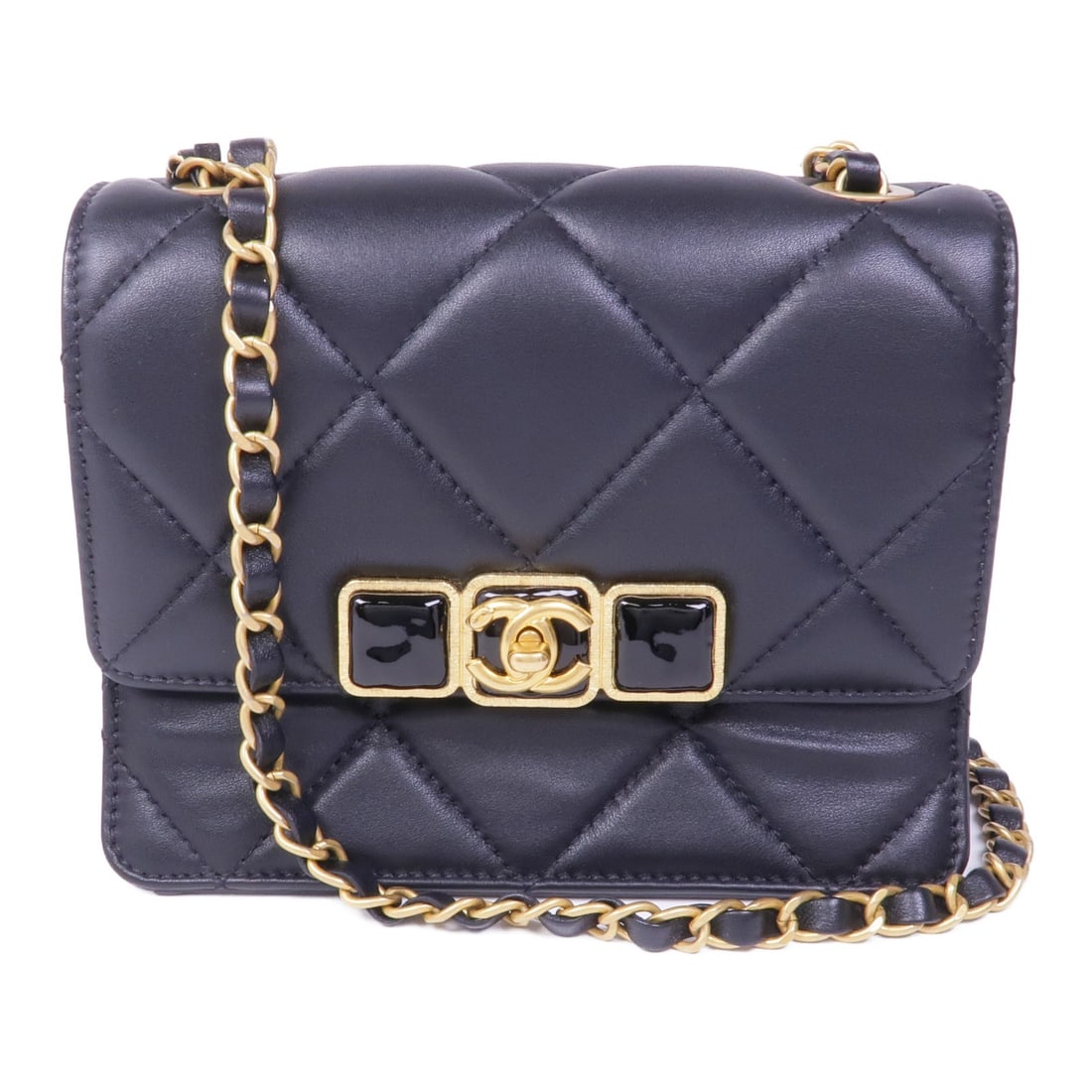 CHANEL CC GHW Black Lambskin Leather Shoulder Bag: CHANEL CC GHW Black Lambskin Leather Shoulder Bag This CHANEL shoulder bag is crafted from luxurious lambskin leather in a classic black color. Designed for elegance and functionality, it features a s