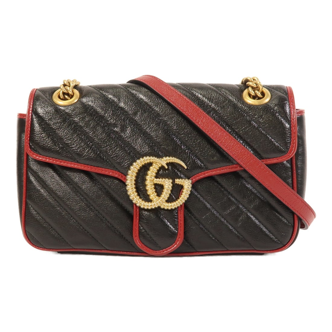 Gucci GG Marmont Black and Red Calfskin Chain Shoulder Bag 443497 (1 of 18)