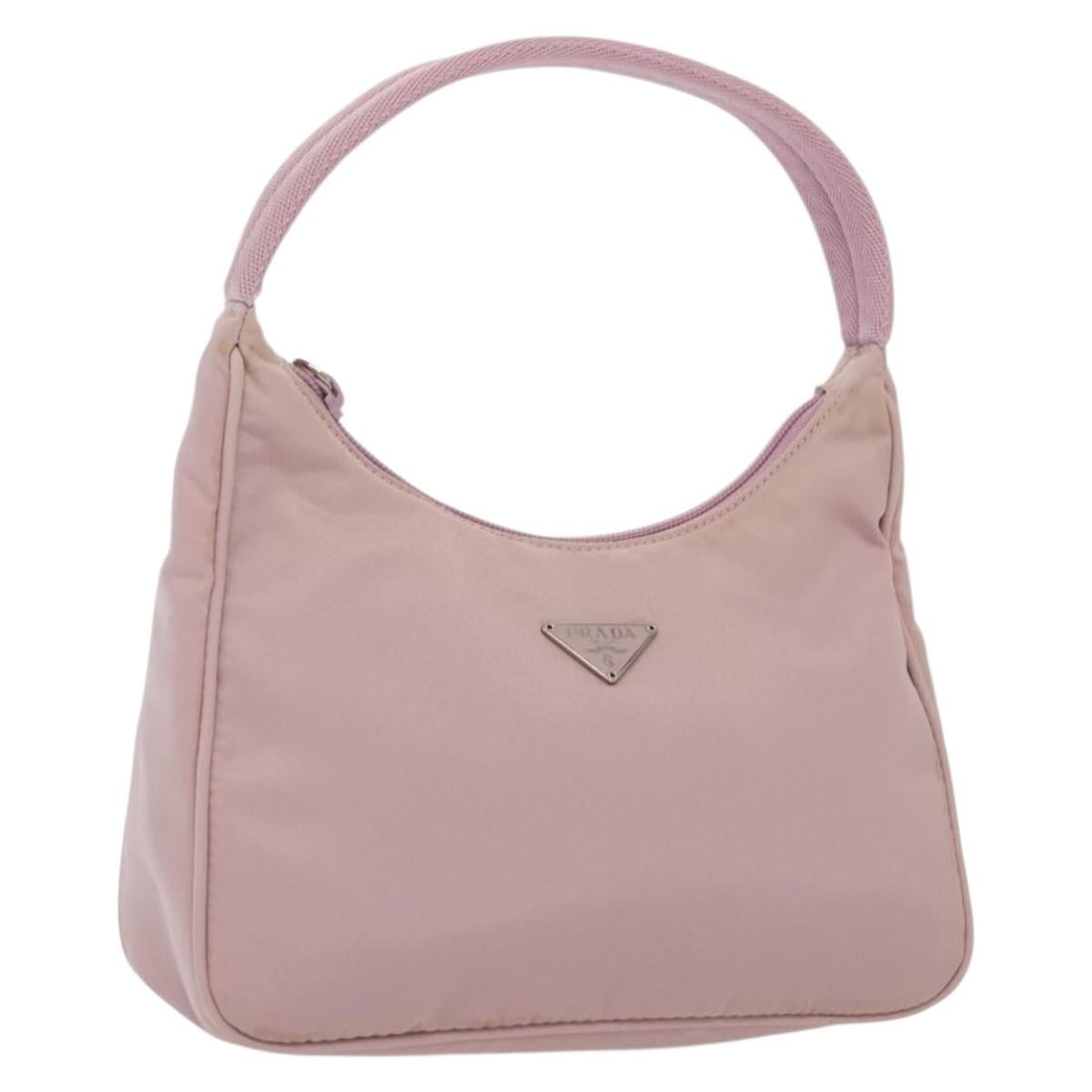 Pink Prada Hobo Handbag with Slouchy Silhouette: Pink Prada Hobo Handbag with Slouchy Silhouette This Prada Hobo handbag features a pink exterior with signs of use, including some loss of shape, slight rubbing, stains, and discoloration on the outsi