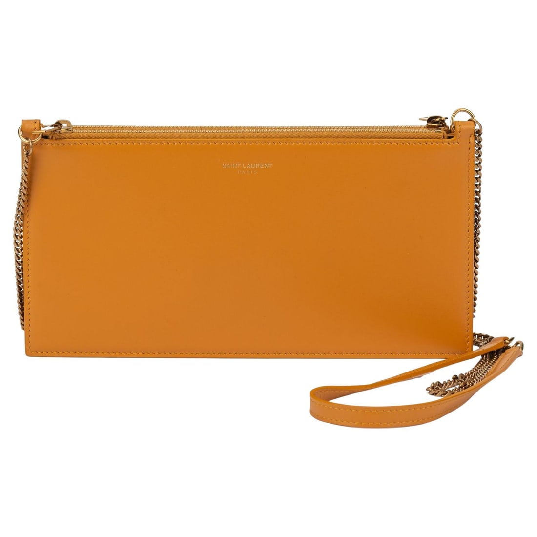 Yves Saint Laurent Double Pouch Chain Crossbody Bag Dark Yellow: Yves Saint Laurent Double Pouch Chain Crossbody Bag Dark Yellow Elevate your style with the Yves Saint Laurent Double Pouch. This chic crossbody bag features a striking dark yellow hue crafted from du