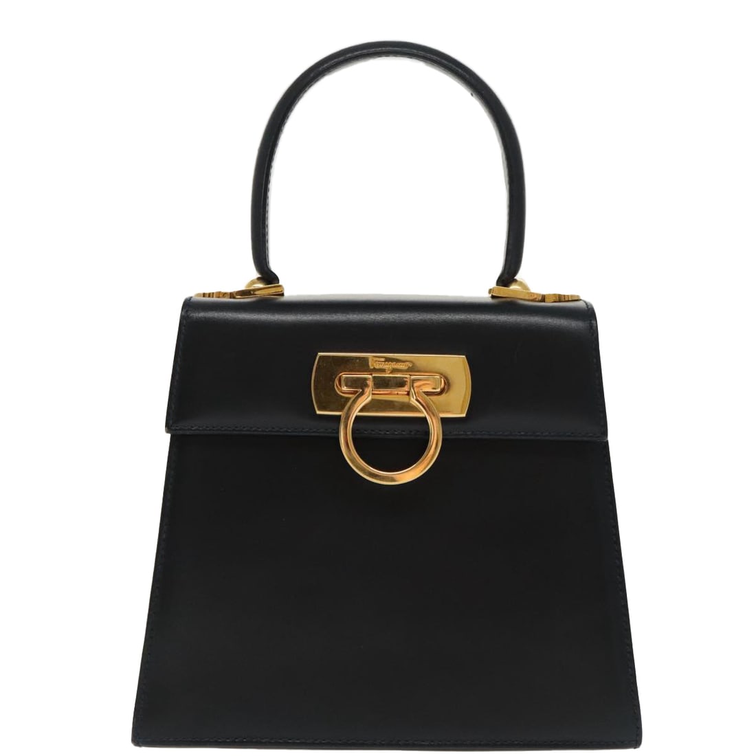 Convertible Navy Gancini Top Handle Bag by Salvatore Ferragamo: Convertible Navy Gancini Top Handle Bag by Salvatore Ferragamo This pre-owned Salvatore Ferragamo Gancini convertible top handle bag comes in navy and is designed for women. It is in good condition, w