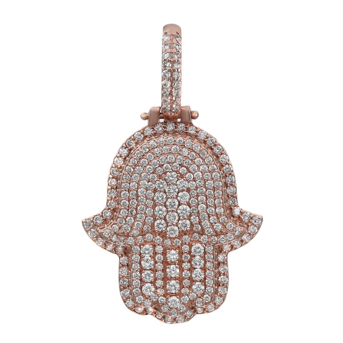 Rachel Koen 14K Rose Gold Hamsa Pendant with 1.95Cttw Diamonds: Rachel Koen 14K Rose Gold Hamsa Pendant with 1.95Cttw Diamonds Elevate your jewelry collection with this exquisite Round Cut Diamond Hamsa Pendant, a stunning piece crafted from 14K rose gold. This pe