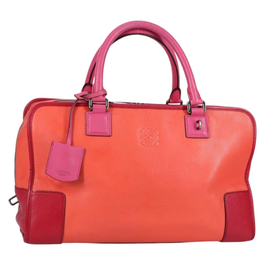 LOEWE Anagram Amazona 36 Leather Hand Bag Orange Silver Auth: LOEWE Anagram Amazona 36 Leather Hand Bag Orange Silver Auth This LOEWE Anagram Amazona 36 Hand Bag is a stylish accessory crafted from high-quality leather. It features a striking orange and silver e