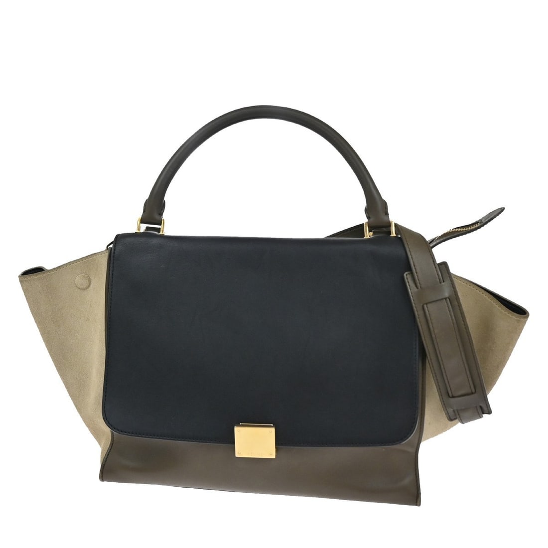 Khaki Black Beige Celine Trapeze Shoulder Handbag (1 of 1)